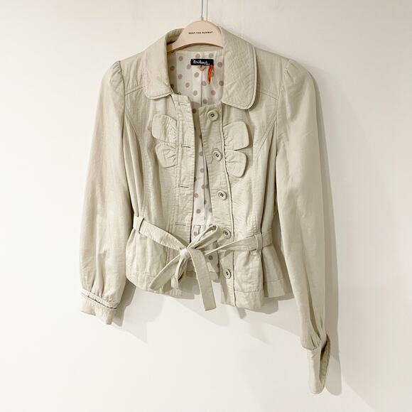 Taikonku Anthropologie Cotton Belted Jacket Khaki Cream 10 - Picture 12 of 12